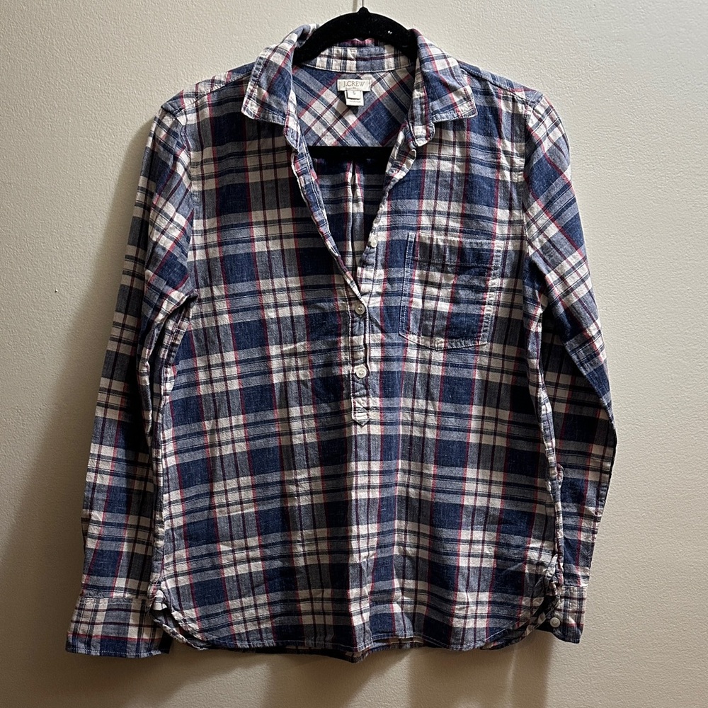 J. Crew Navy and Red Plaid Button Down Shirt